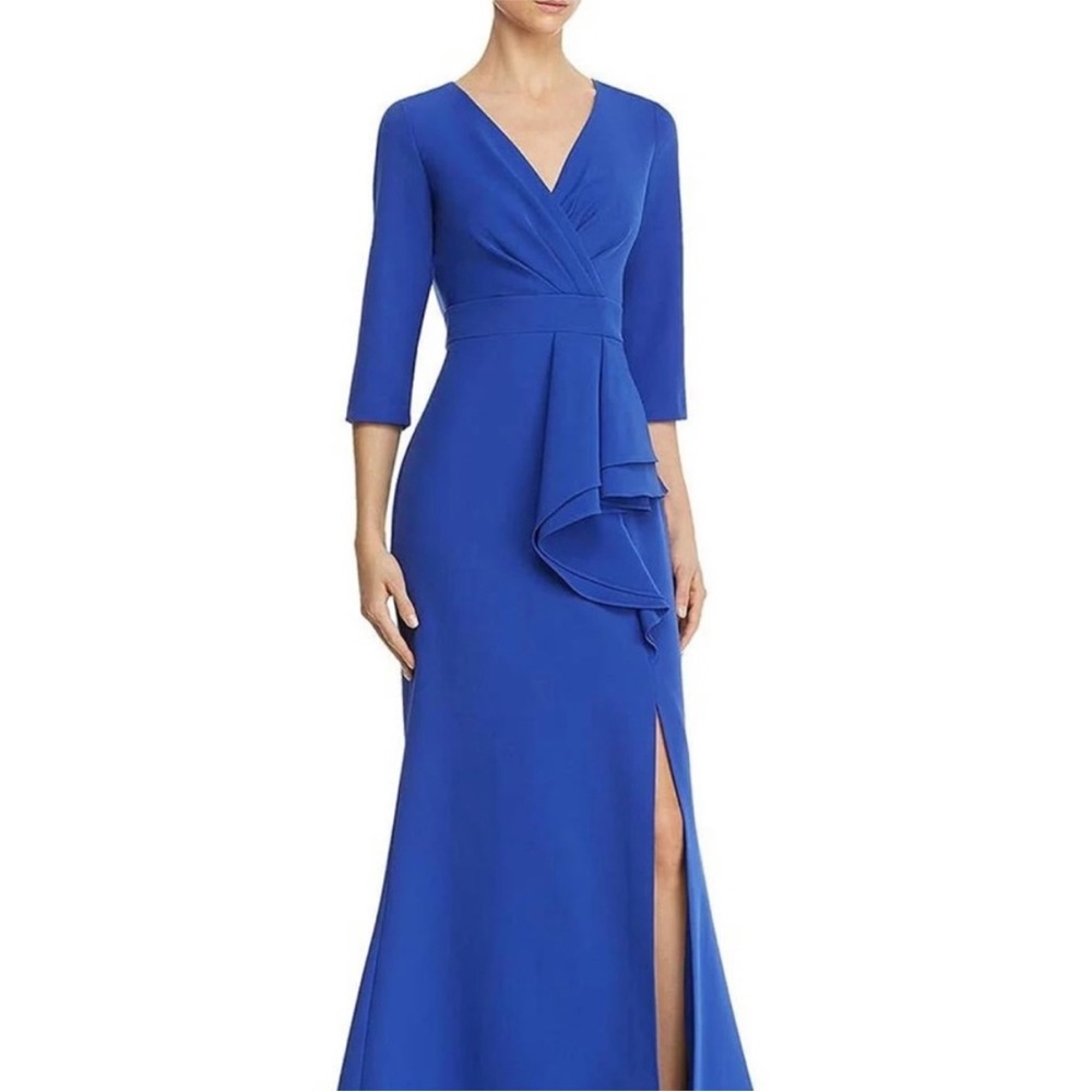 Eliza J Royal Blue Faux Wrap Front Ruffle Gown, Sz 18w